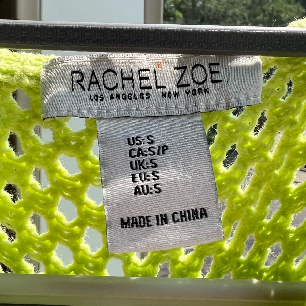 🆕Rachel Zoe Neon Lime Crochet Knit Maxi Dress Size S Boho Resort Beach Cover-Up - Picture 13 of 15